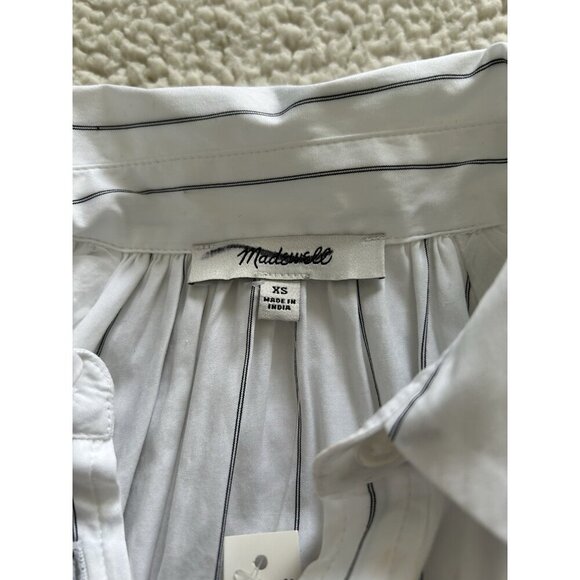 Madewell $98 Shirred Bubble Sleeve Button Up Shirt White/Black Size M NU477 - Picture 11 of 15